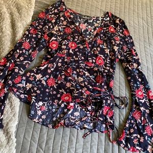 Lulus floral wrap blouse